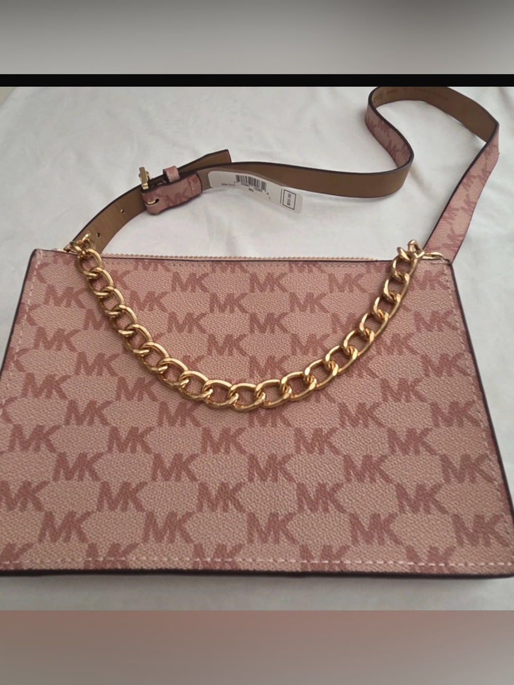 Michael Kors Pink Monogram Crossbody with Gold Chain